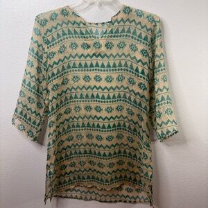 Burton & Burton Sheer 3/4 Length Sleeve Blouse size M/L NWOT